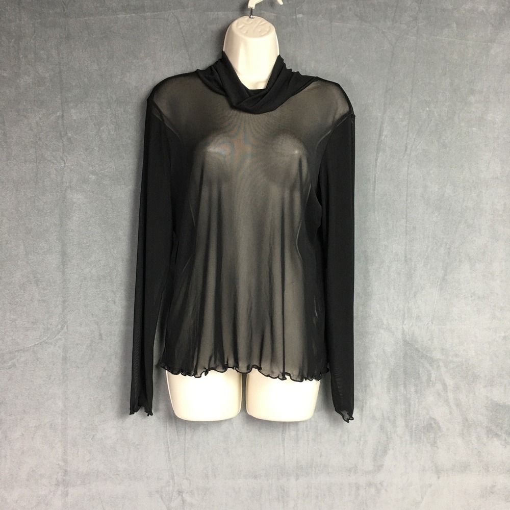 Michael‎ Tyler Collections Women Top L NWT Black Sheer Mesh Cowl Neck Whimsygoth